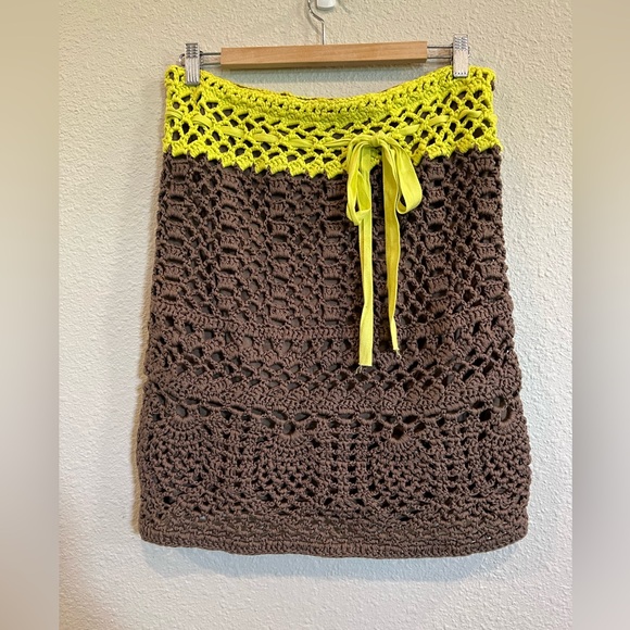 Poleci Dresses & Skirts - Poleci crochet lined skirt brown yellow size medium